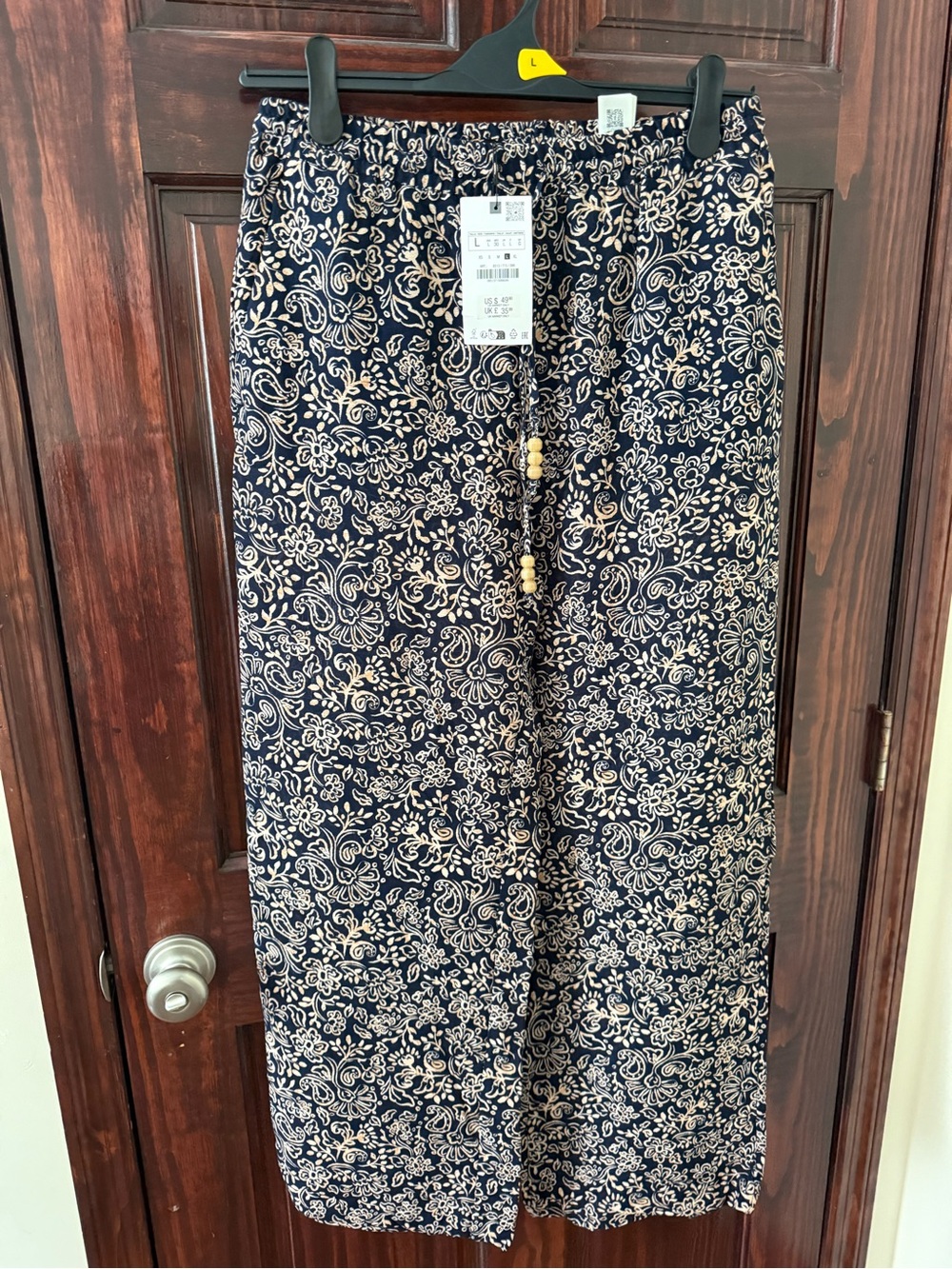 Zara Navy Maxi Skirt with Cream Floral Print